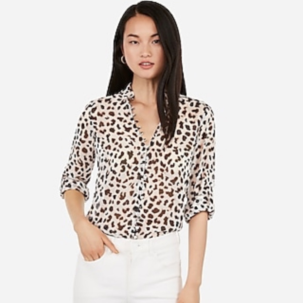 Express Leopard Portofino Blouse